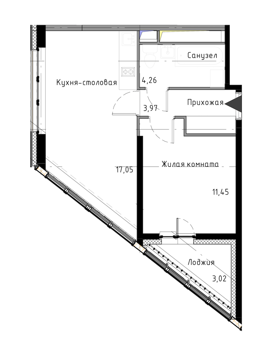 1-комнатная квартира 38.24 м², 5/13 эт., ЖК «NEW TIME»